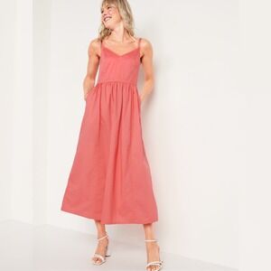 Old Navy Cami Dress‎ Womens Size XL Tall Gooseberry Red Midi Smocked 551899 NEW